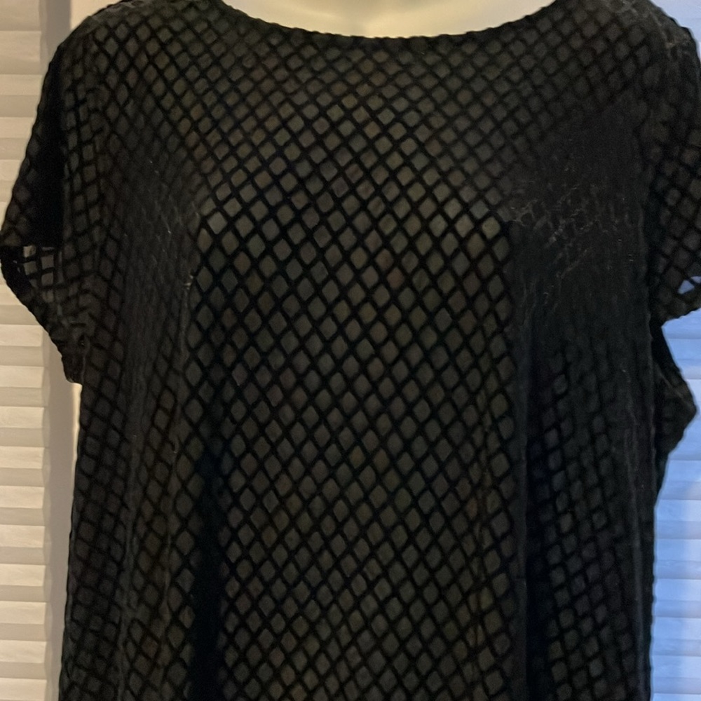Adrianna Papell XL Burn Out Black Velvet Sheer Ruffle Hem Whimsigoth Blouse Top - Picture 4 of 10